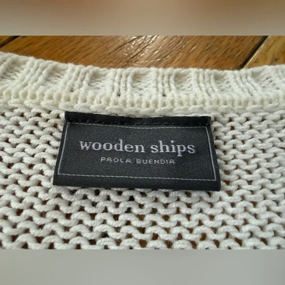 Wooden Ships Palmer Laced Sweater White/Tan Stripe Women’s Size S/M - Picture 4 of 11